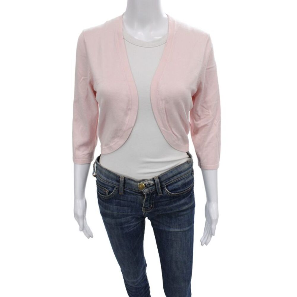 Hobbs London Women Shrug Sweater Pink V-Neck 3/4 Sleeve Modal Size M